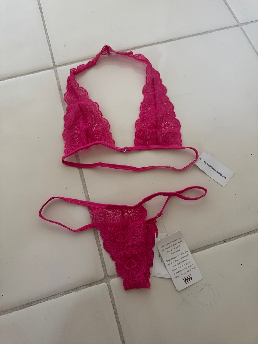 Lace Halter Bralette & Thong Set in hot pink wicked weasel
